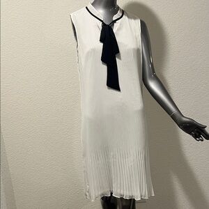 DKNY White Pleated Dress with Black Accent